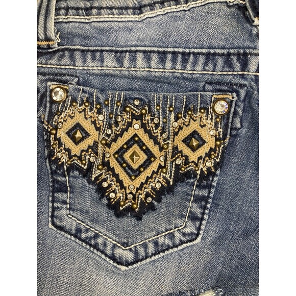 Miss Me Cut Off Shorts Womens 25 Low Rise Aztec Embroidered Bling Rhinestone - Picture 5 of 9